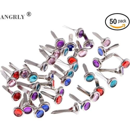 50PCs Metal Brads Scrapbooking Embellishment Round Diy Brads Decorative Brads Crafts Rhinestone Jewelry Making Findings 8.5*15mm