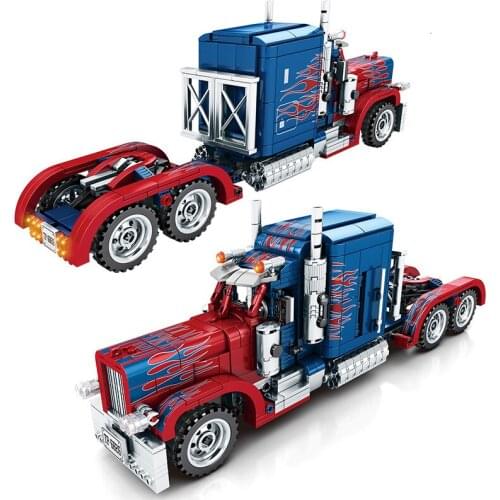 849PCS Peterbilt 389 Heavy Container Truck Fit Electric Model Building Blocks Set Classic Car Bricks Children Toy Gift