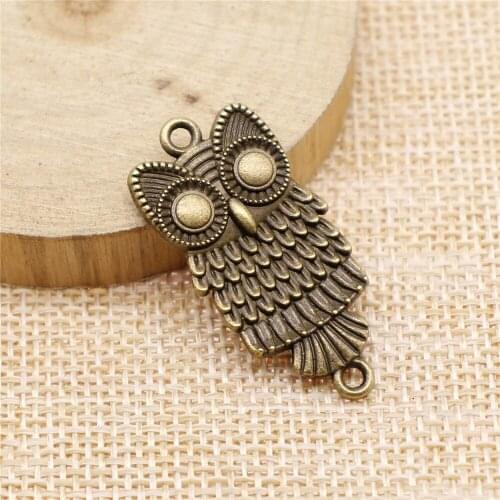 Free shipping 15pcs 37x18mm antique bronze Owl connector charms diy retro jewelry fit Earring keychain hair card pendant