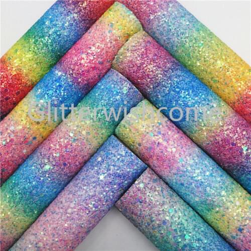 Glitterwishcome 21X29CM A4 Size Glitter Fabric, Rainbow Chunky Glitter Leather, Faux PU Leather fabric Vinyl for Bows, GM411A