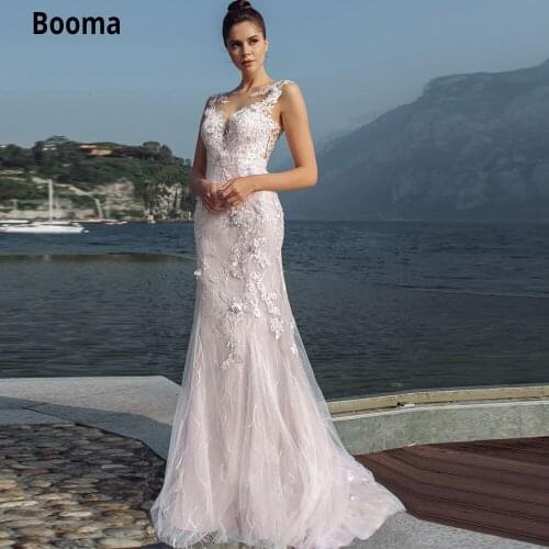 Booma Mermaid Wedding Dresses Light Pink Bridal Gowns Sweep Train Plus Size Sleeveless Open Back Elegant Princess Party Dresses
