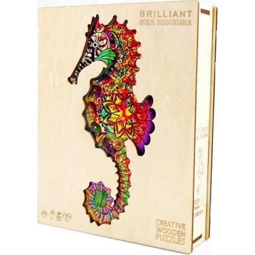 Wooden Jigsaw Puzzles Hippocampus Whale 3D Wooden Puzzle Games DIY Wood Crafts Adults Puzzle For Kids Educational Toys Gifts