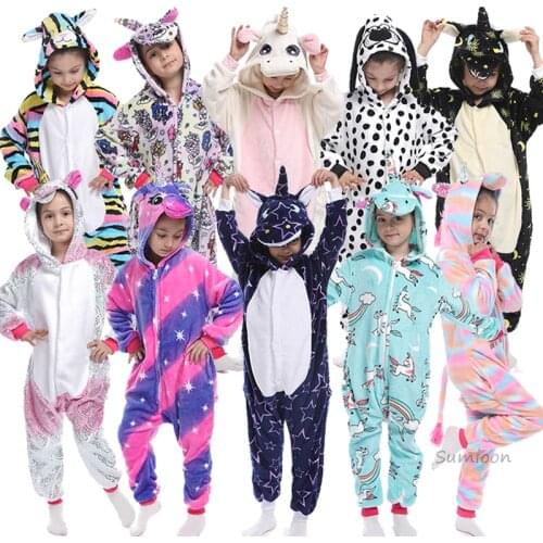 Kigurumi Cat Onesie Kids Unicorn Pajamas For Children Animal Licorne Blanket Sleepers Baby Costume Winter Boy Girl Jumspuit