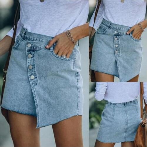 Denim skirt high waist A-line mini skirt female 2021 summer new product single button pocket blue denim skirt all-match denim sk