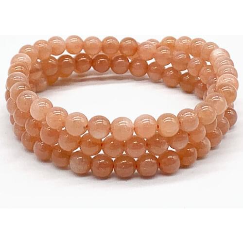 AA Good Quality 6 MM Round Bead Golden Sun Stone 52 CM elastic Bracelet for Women Girls Long Necklace Fashion Jewelry