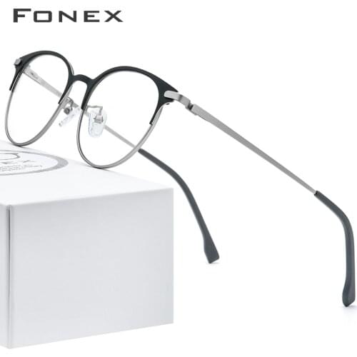FONEX Alloy Glasses Frame Men Ultralight Women Vintage Round Prescription Eyeglasses Retro Optical Frame Screwless Eyewear 988