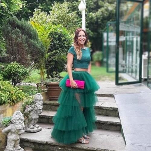 Emerald Green High Low Tulle Skirts For Women Elastic Custom Made Fashion Long Tulle Skirt Summer Clothing Female
