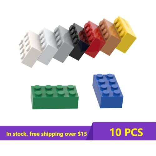 10Pcs 1x2 2x2 3001 2x4 Brick Compatible Assembles Particles For Building Blocks Parts DIY Educational Parts Toys For Kids
