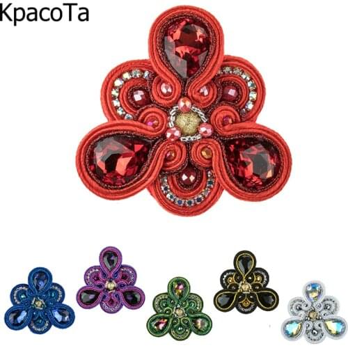 KpacoTa Soutache Jewelry Womens brooch High-grade handmade Lapel pins triangle rhinestone Badge Shawl Accessories friends gift