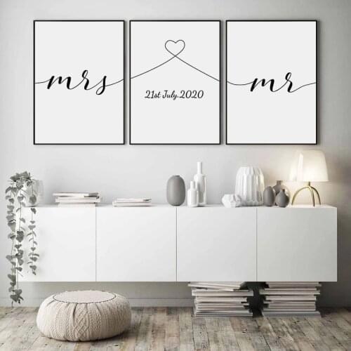 Mrs Mr Love Quotes Poster Print Couple Anniversary Gift Canvas Painting Minimal Wall Art Living Room Bedroom Canvas Picture Art