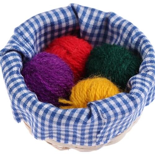 1/12 Dollhouse Miniature Accessories Mini Knitting Tools Basket Simulation Wool Model Toys for Doll House Decoration