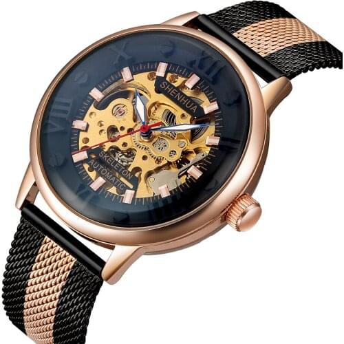 Mens Skeleton Automatic Mechanical Watch Luxury Steampunk Gold Stainless Steel Mens Sports Wristwatches Clock montre homme