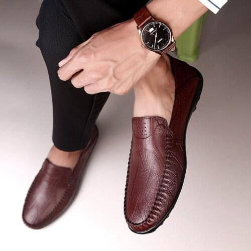 2021 Summer Luxury Genuine Leather MenCasual Slip on Formal Loafers Men Moccasins Italian Black brown Male Driving Shoes