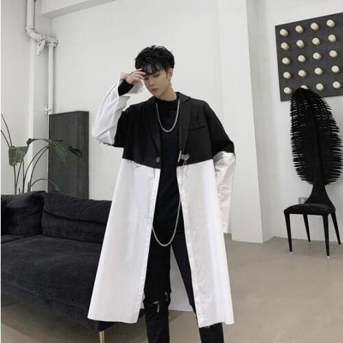 Mens trench coats man black and white long coat men clothes suit collar overcoat long sleeve 2020 spring autumn new designer
