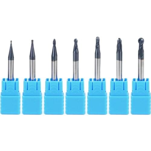 7Pcs Tungsten Carbide Router Bit Set 2 Flutes End Mill Ball Nose Engraving CNC Radius 0.5-2.0MM End Mill Milling Cutter Tool