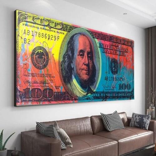 Wall Art Gold Modern Popular Colorful Hundred Money Canvas Painting Quadro Street Art Abstract Poster Wall Picture Home Decor