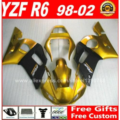 Fairing kit for YAMAHA R6 1998 - 2002 YZFR6 1999 2000 2001 body parts R6 gold matte black 98 99 00 01 02 fairings kits H6S4