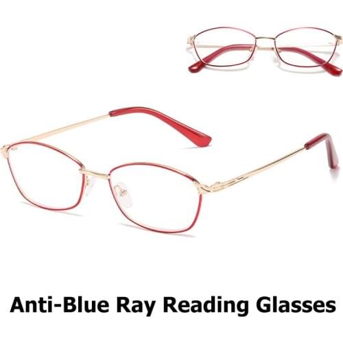 Reading Glasses For Women Sale Eyeglasses Anti Radiation Grade 150 Fashion Rectangular Metal Frame Computer Eyewear +1.0 To +4.0