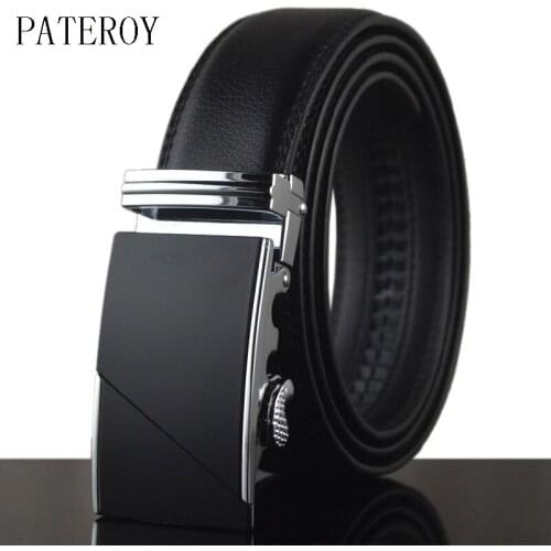 [PATEROY] Belt Designer Belts Men High Quality Ceinture Homme Luxury Cow Leather Belt Men Ceinture Automatic Buckle Silver Kemer