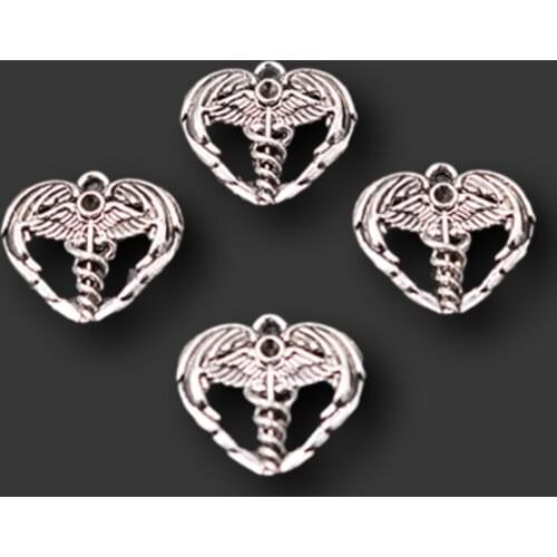 10pcs Silver Plated Angel Wings Snake Emblem Wand Pendant Retro Necklace Bracelet Accessories DIY Charms Jewelry Crafts Making