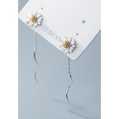 S925 Daisy Flower Long Earrings For Women Lady Madam Gift 100% 925 Sterling Silver Wave Line Earring Fine Jewelry Wholesale