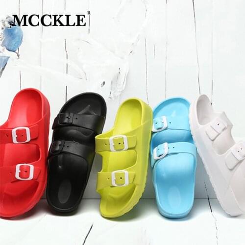 MCCKLE Slippers Women Candy Color Buckle Platform Flat Slides Female Soft Sole Comfort Outdoor Summer Jelly Shoes Sandals Ladies