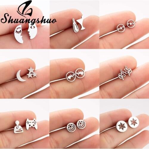 Shuangshuo Tiny Earings Moon Face Stud Earrings For Women oorbellen Stainless Steel pendientes mujer femme brincos bijoux