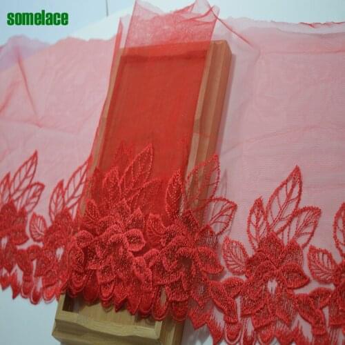 Somelace 22cm wide(2yds/lot)red gauze Fluorescent floral Trim with Design for Wedding Bridal and Garment Decoration2018043009