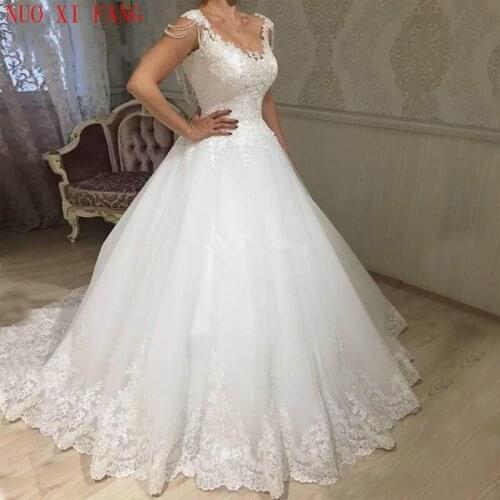 Princess Lace Appliques Wedding Dresses Cap Sleeves Beaded Arabic Dubai Sweep Train Bridal Gowns A Line Vestido De Novia