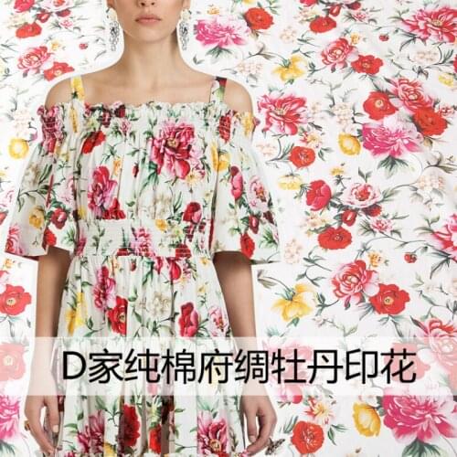 Peony printed pure cotton poplin fabric cloth 140 cm width brand sewing Childrens clothing fabric for dress material