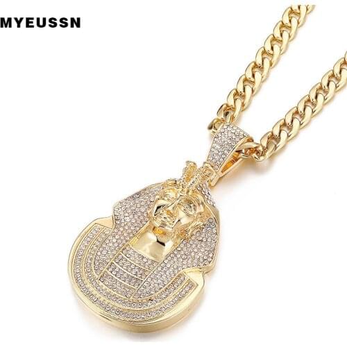 Huge Pharaoh Head Pendant Iced Out Bling Bling Crystal Charm Stainless Steel Chain Pendants Jewelry Hip Hop Punk Cubas Necklace