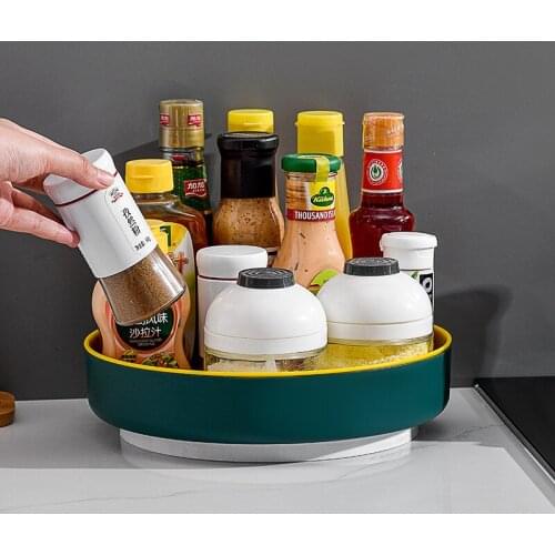 Rotating Tray Seasoning Rack Fruit and Vegetable Tray Anti-slip Cosmetics Organizing Rack Kitchen Rotating Seasoning Rack