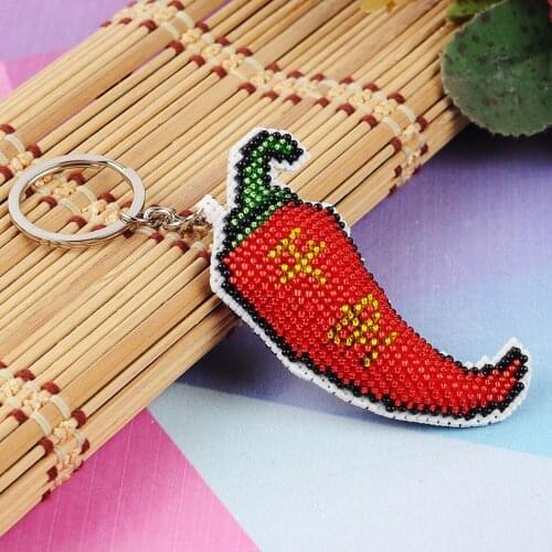 Y087New pepper Precision printing Full-grain bead stitch Small grid stitch Key pendant Backpack pendant