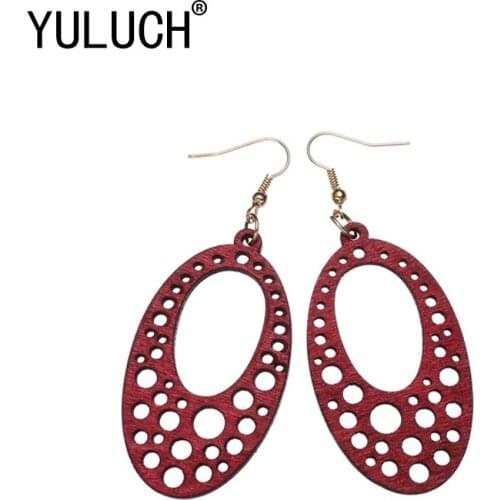 YULUCH 3 Colors Natural Oval Hollow Pendant Earrings for Woman Valentines Day Party Accessories Gifts