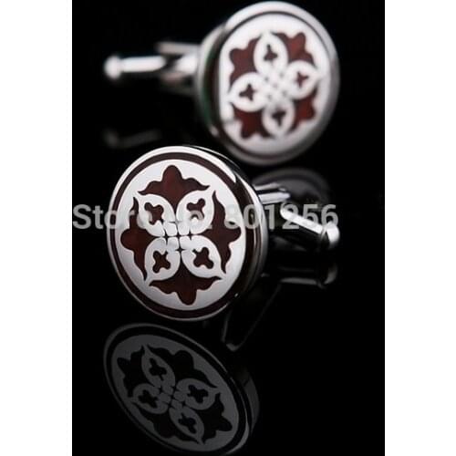 Free shipping Stainless Steel Cufflinks wooden color flower design hotsale copper material cufflinks wholesale&retail