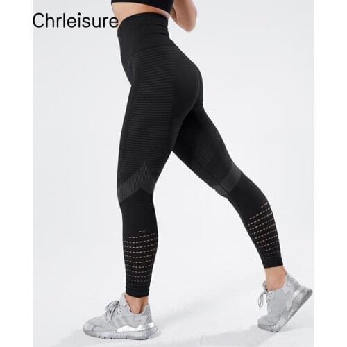 CHRLEISURE Women Leggings Push Up Sport High Waist Running Fitness Leggings Training Hollow Out Femme Elasticity Workout Legging