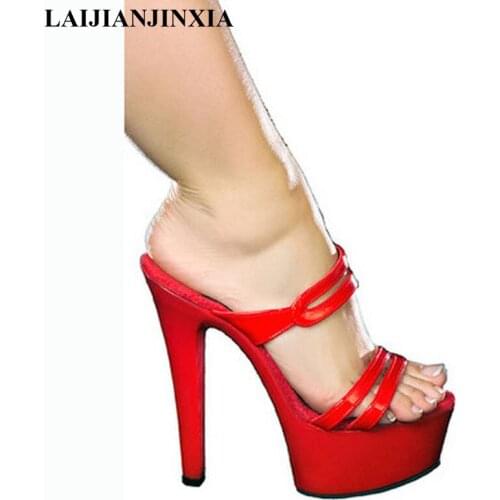 New Platform women shoes 2017 Transparent Ultra high Heels 15 cm Waterproof Flowers Sandals Sexy Big Yards Dance Shoes