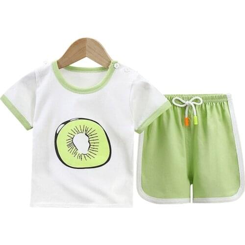 Kids Short Sleeves Set Pure Cotton T-shirt and Shorts Kids Clothing for Girls Fruit Printing Summer Little Girl Clothes