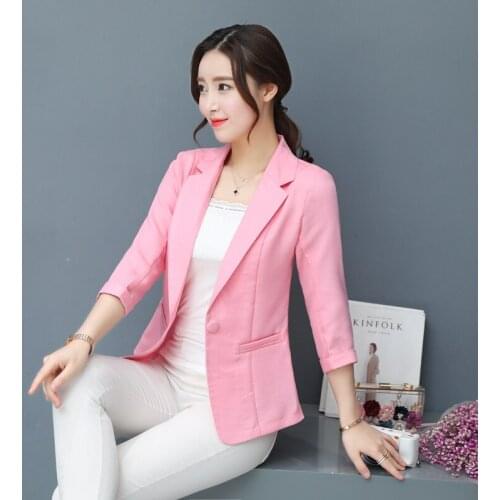 Womens small suit jacket new casual spring and autumn womens seven-point sleeves suit jacket womens cotton small suit jacket