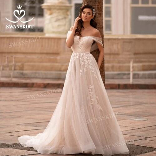 Romantic Sleeveless Wedding Dress Appliques Backless A-Line Bridal Gown 2021 Crystal Princess Swanskirt N341 Vestido De Novia