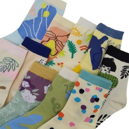 10 Pairs/Pack Men Women Art Cotton Socks Cartoon Print Creative Fashion Personalized Novelty Graffiti Retro Colorful Tide Socks