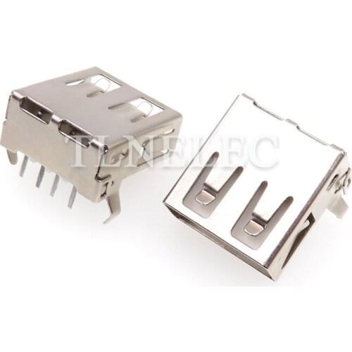 10pcs Type A USB 2.0 Female Jack Crimping Edge Port Plug SMT 4 Pins Bend Corner Charging Socket Connector With Shrapnel