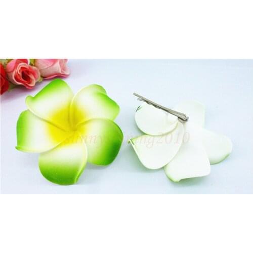 20 green color Foam Hawaiian Plumeria flower Frangipani Flower bridal hair clip 6cm