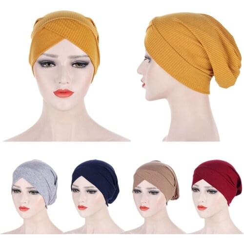 2021 Full Cover Inner Hijab Caps Cotton Muslim Stretch Turban Cap Islamic Underscarf Bonnet Solid Color Under Scarf Caps Turbant