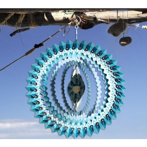 3D Colorful Mandala Geometric Pattern Rotating Wind Chime Pendant Hanging Stainless Steel Art Geometric Pattern Hanging Garden