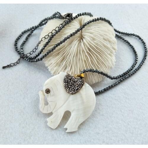 5 Strands Hematite beads necklace shell Animal elephant shape Pendant pave Crystal Rhinestone Boho necklaces for women NK105