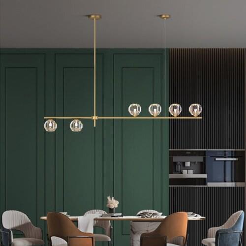 American Dining Room Straight Gold Copper Led Pendant Light Lustre K9 Crystal Shades G9 Pendant Lamp Luxury Modern Led Lighting