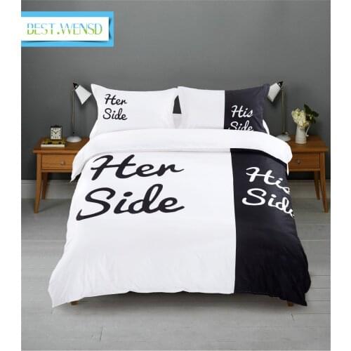 BEST.WENSD Black-white Her Side His Side bedding sets King Size double bed 3/4pc Couples Duvet Cover sets Her and his bedspread