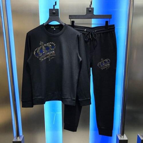 Brand Diamond Crown Pattern Tracksuit Anti-Pilling Winter Mens Slim Sets Casual Sports Shirt Fashion