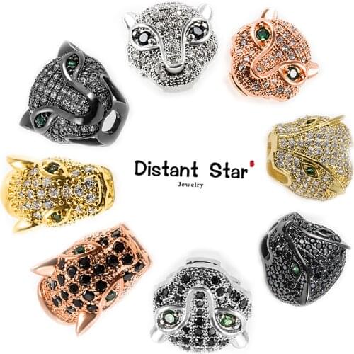 13.6*13/13.7*14mm High Quality Micro Pave Zircon Panther Head Bracelet Beads DIY Jewelry Making Accessories Wholesale